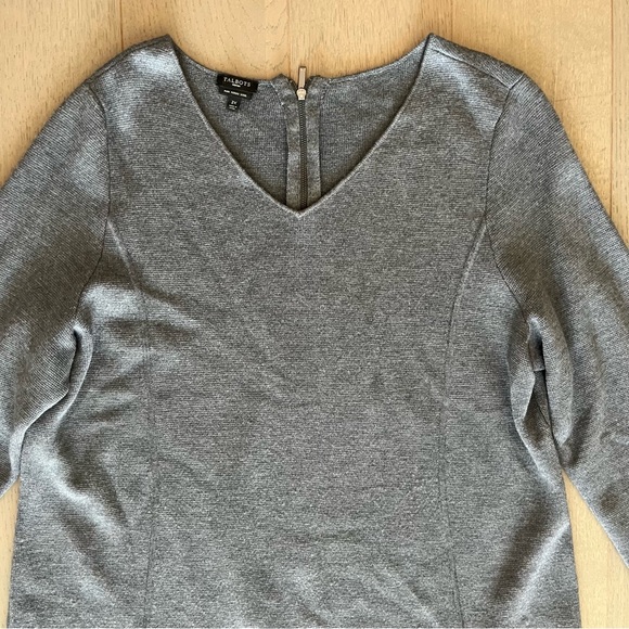 Talbots Dark Grey Merino Wool Long Sleeve V-Neck Dress - Picture 3 of 9